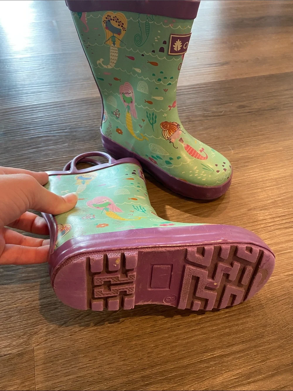 OAK Kids Mint Green Mermaid Rain Boots with Pink Trim